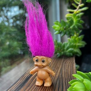 Russ Vintage Troll Doll Cake Topper Pink Hair 2”+Hair Realistic Eyes